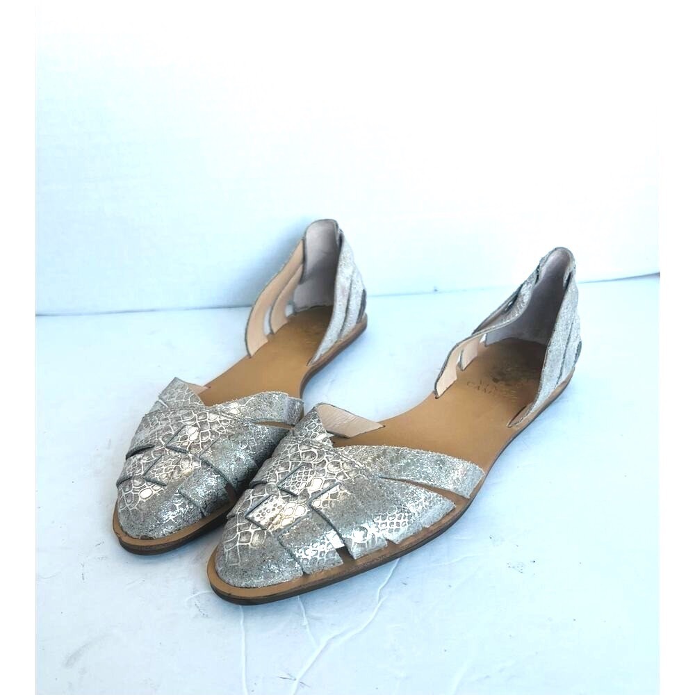Vince Camuto Reta Woven Silver Leather Croc Embossed D'Orsay Flat Shoes Sz 9M